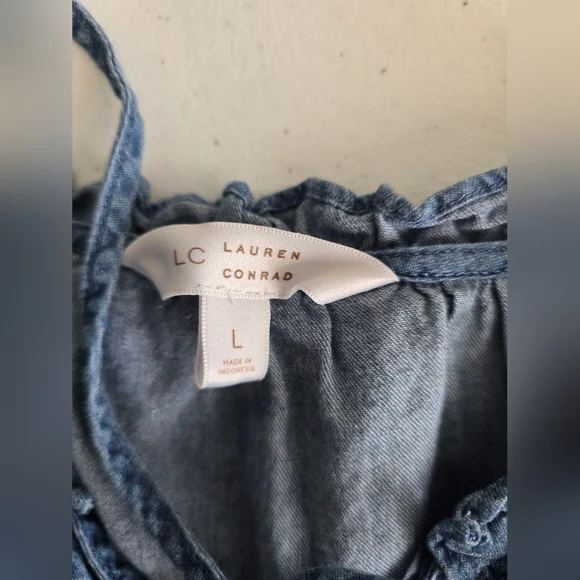 Lauren Conrad Blue Chambray Ruffled Long Sleeve Dress Size L - Picture 8 of 12